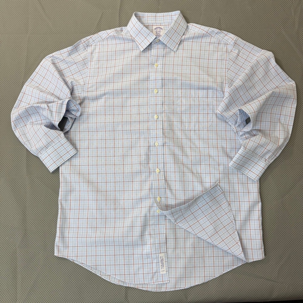 Brooks Brothers Classic Men 16.5-33 Blue Plaid Supima Cotton Non-Iron Business